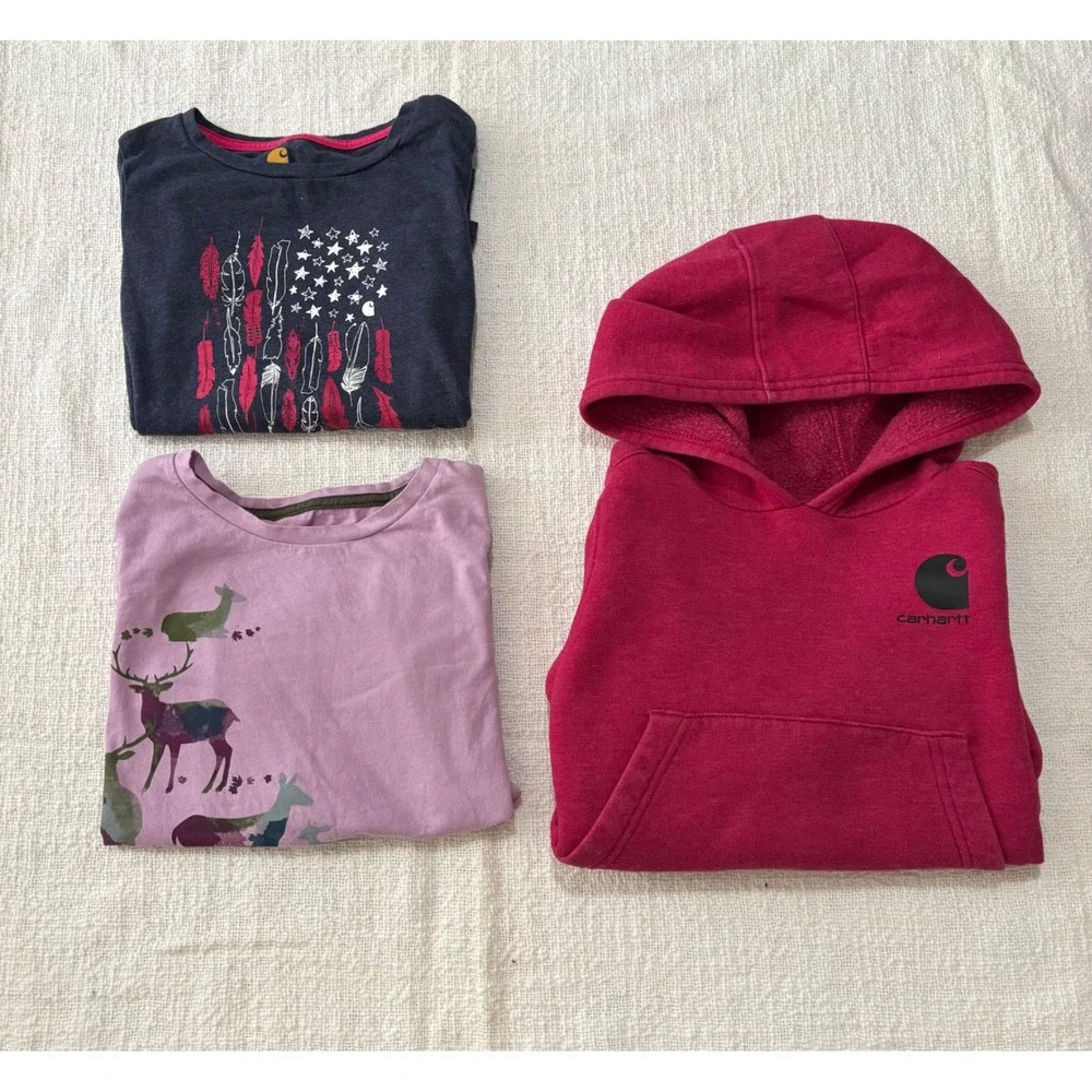 Carhartt Girls Size 6 Lot Hoodie and 2 Long Sleeve Graphic Tees Magenta Purple